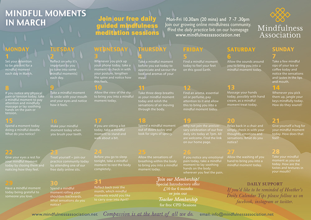 Mindful Moments in March Calendar Latest News Mindfulness Association