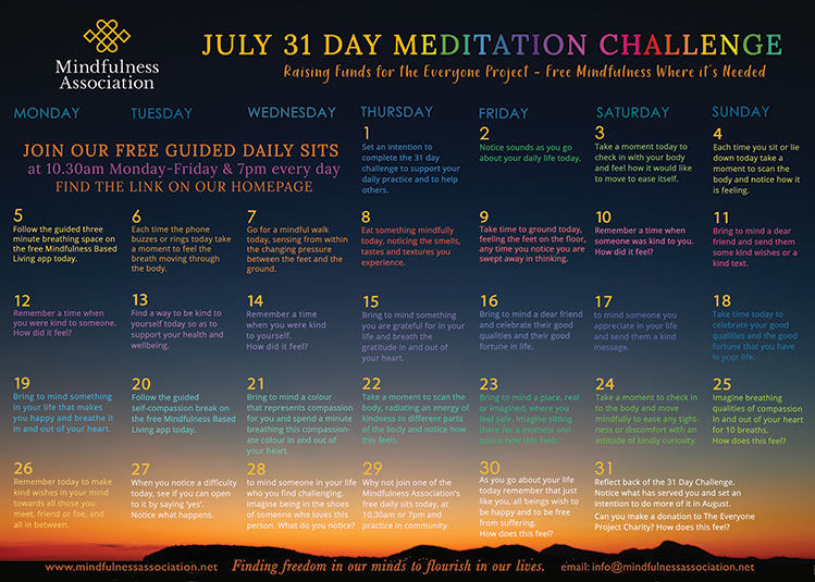 Free July Challenge Calendar