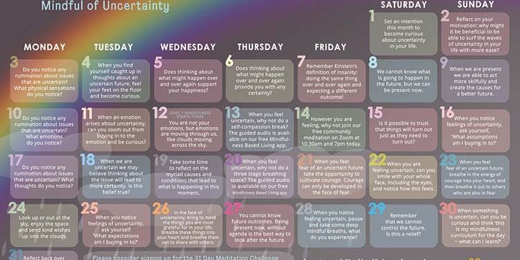 Free january Mindfulness calendar