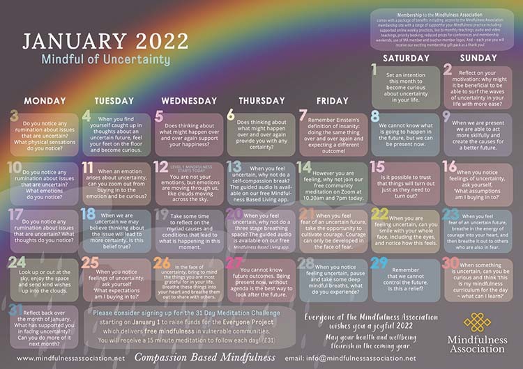 Free january Mindfulness calendar