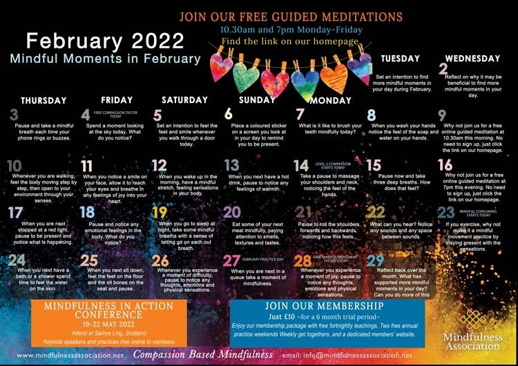 Free February Mindfulness Calendar