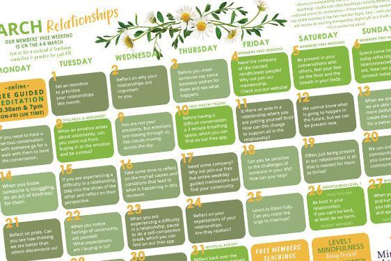 March Mindfulness calendar