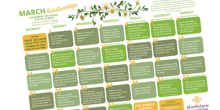 March Mindfulness calendar
