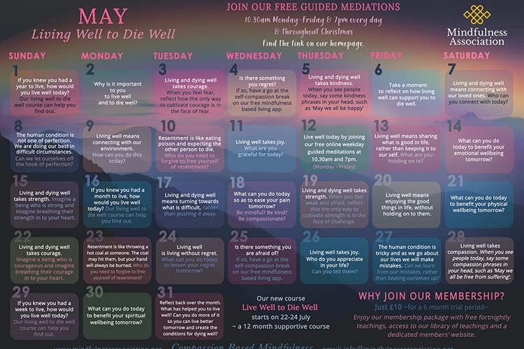 MAY LIVE WELL TO DIE WELL MINDFULNESS CALENDAR 2022