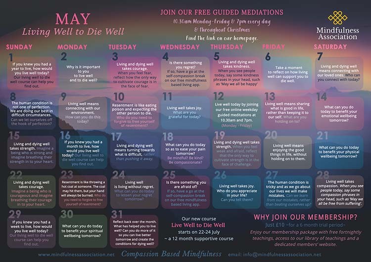 MAY LIVE WELL TO DIE WELL MINDFULNESS CALENDAR 2022