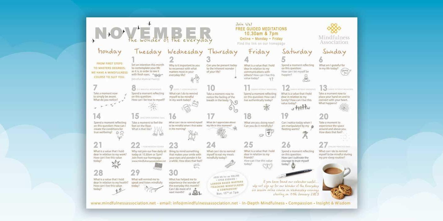 Mindfulness Calendar for November Latest News Mindfulness Association