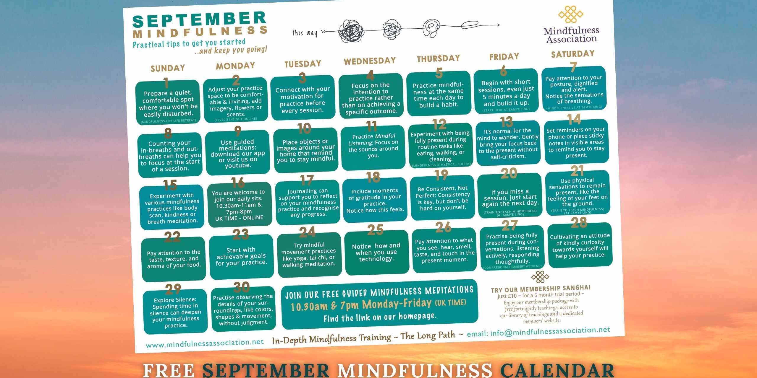 Free September 2024 Mindfulness Calendar Free September 2024 Mindfulness Calendar