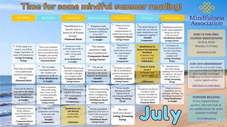 July Mindfulness Calendar