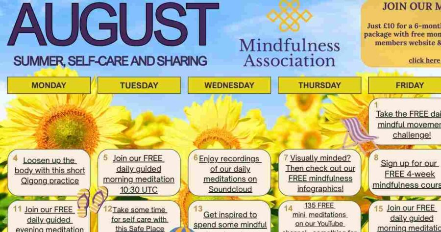Free Mindfulness Calendar August Free Mindfulness Calendar August
