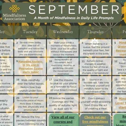 September 2025 Mindfulness Calendar