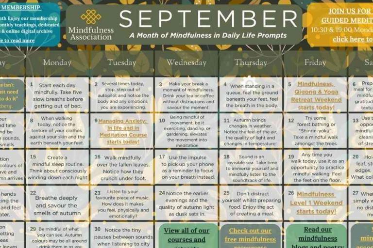 September 2025 Mindfulness Calendar