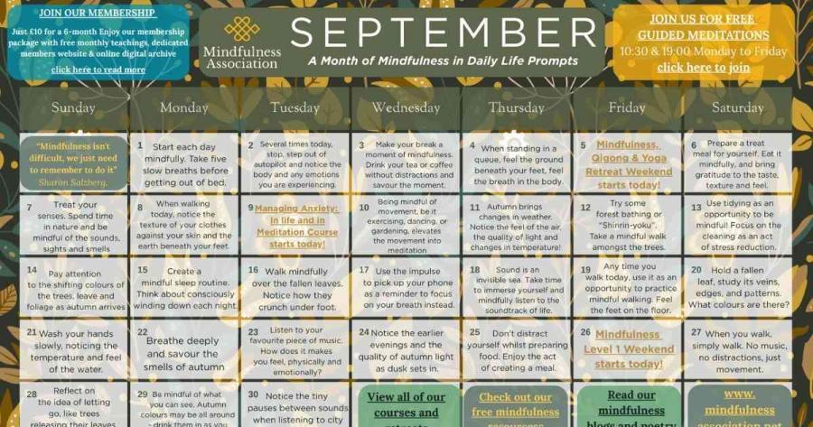 September 2025 Mindfulness Calendar