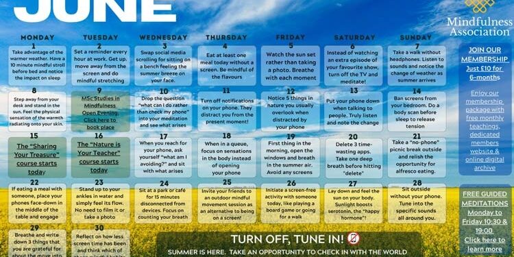 Mindfulness Calendar June 2026 Mindfulness Calendar June 2026