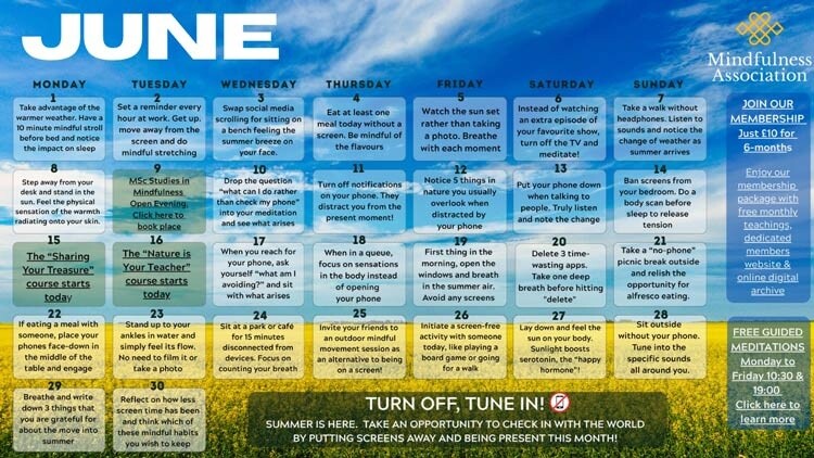 Mindfulness Calendar June 2026