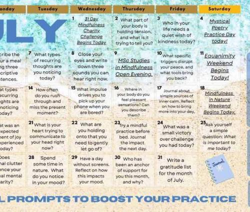 July Mindfulness Calendar 2026 July Mindfulness Calendar 2026