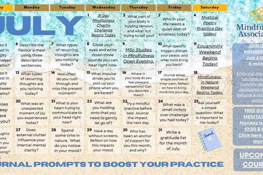 July Mindfulness Calendar 2026