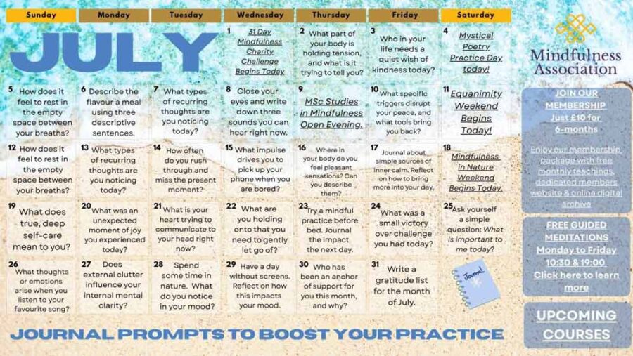 July Mindfulness Calendar 2026