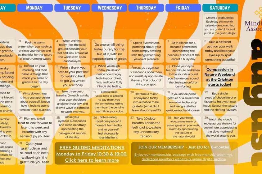 August 2026 Free Mindfulness Calendar