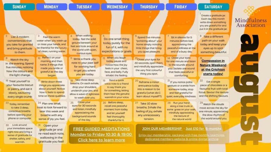 August 2026 Free Mindfulness Calendar